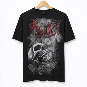 Hostility Tshirt Mens Size Large Black Skull Cobwebs Roses Graphic Cyber Grunge